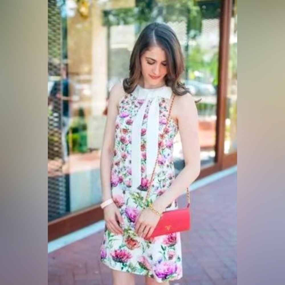 Ted Baker LUCILEE Bow Tie Neck Floral Thistle Dress (Ted Sz 4 /US 10-12)
